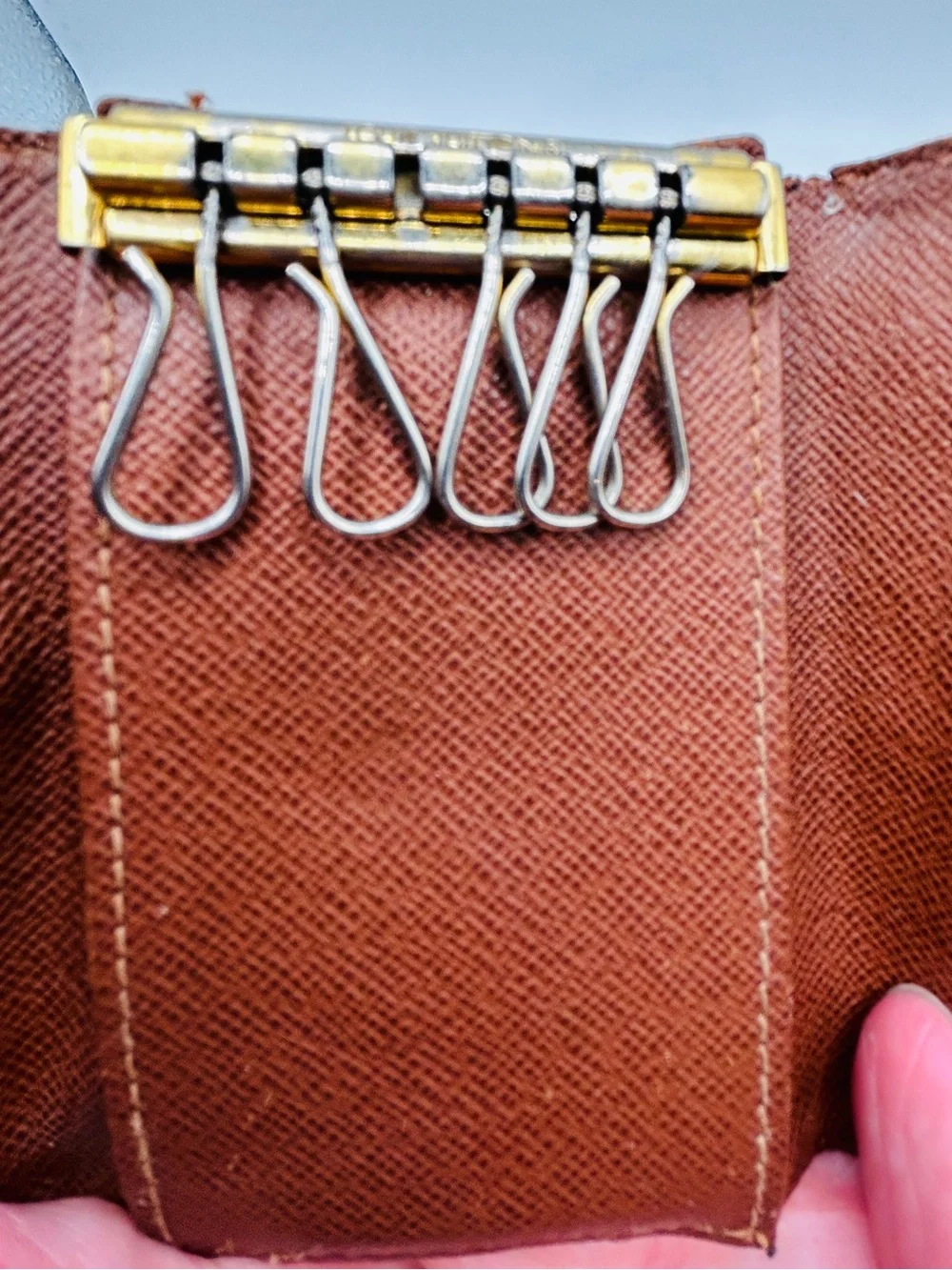 Louis Vuitton Monogram Key Pouch in Dark Brown with Gold Snap good condition